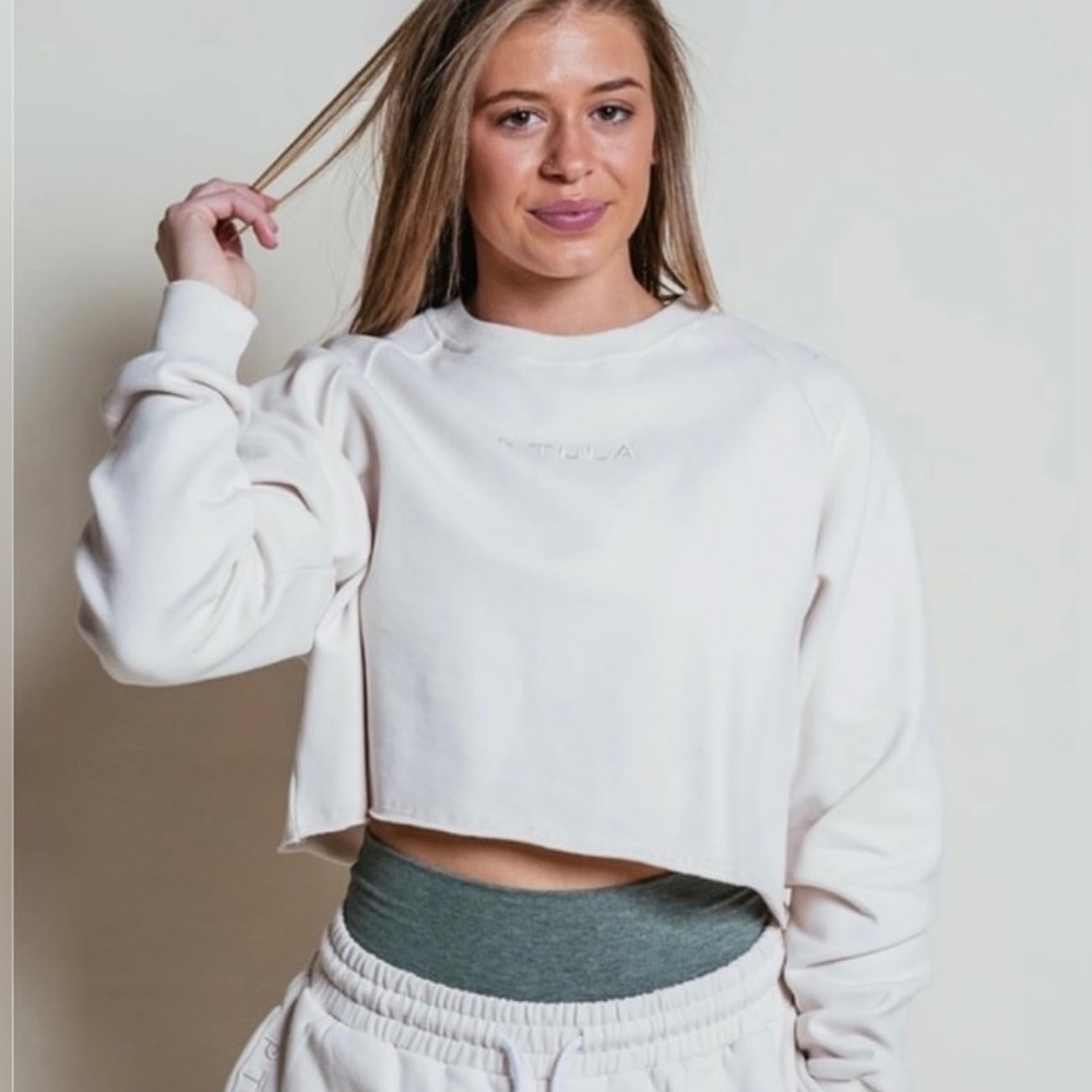 P’TULA Cream Cropped Athletic Crewneck